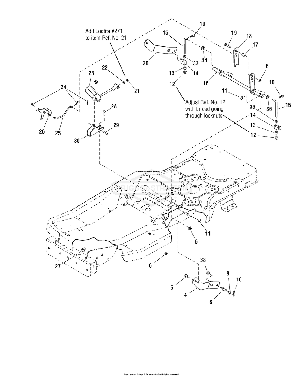 Lift Group (7501424) Diagram and Parts List for 7800538 (C950-60928-0)(2009) Briggs and Stratton Lawn Tractor